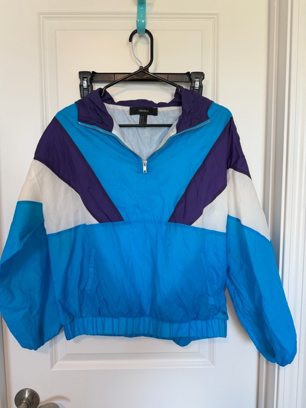 Forever 21 Colorblock Windbreaker - Teal, Purple, White